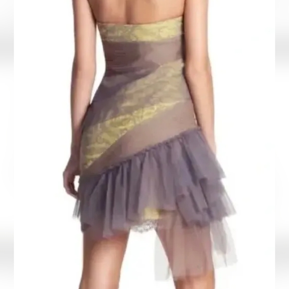 BCBG MaxAzria Runway Sz 2 Tulle Lace Yellow Asymmetric Bodycon Dress Retail $429 - Picture 2 of 16